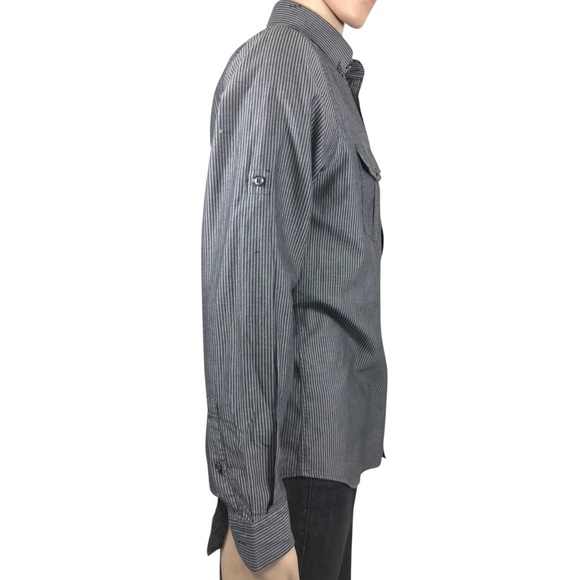 EXPRESS Mens Shirt Slim Fit Long Sleeve 2 Pockets Flaps 100% Cotton - Picture 3 of 5